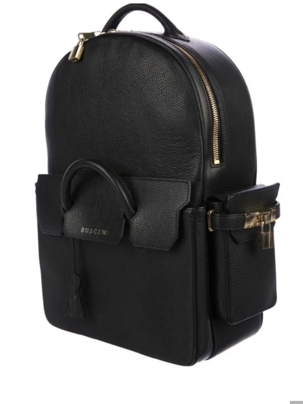 Buscemi PHD large Black Leather Gold Lock Backpack. Key and dust bag.